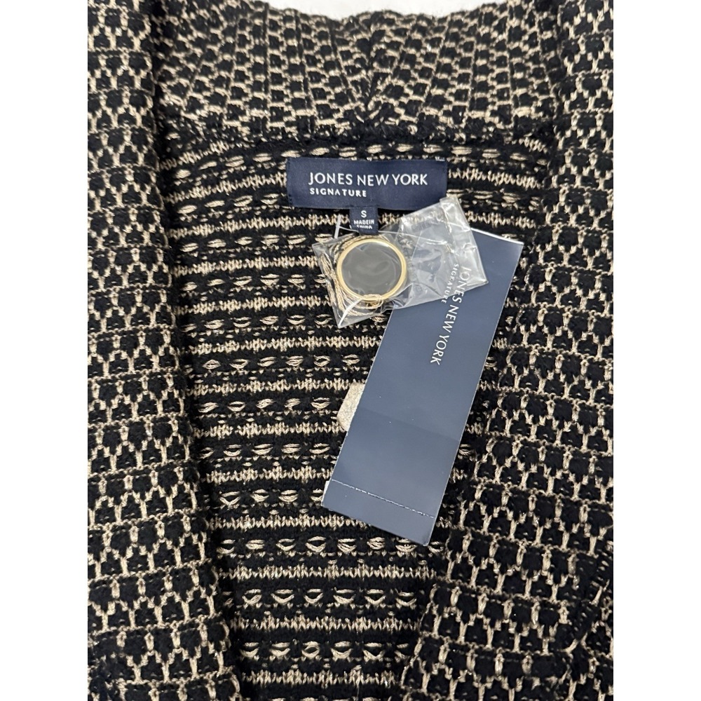 Jones New York S Black/ Gold Wool Knit Jacket Sweater Blazer with Pockets NWT - Picture 2 of 5